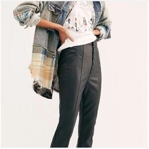 Free People Vegan Leather High Rise Button Fly Pants Black Sz 4